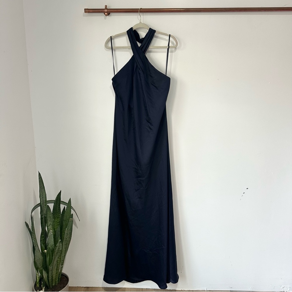 New Bhldn Ruby Twist Halter Satin Gown Midnight B… - image 6